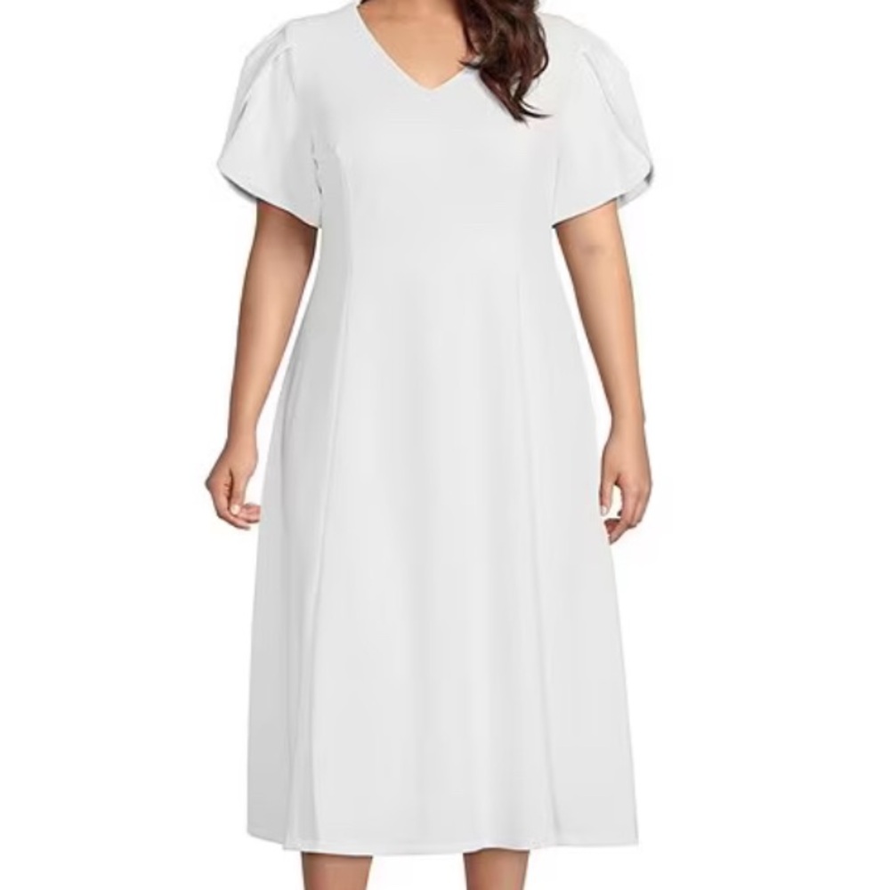 Calvin Klein Ivory V-Neck Midi Dress